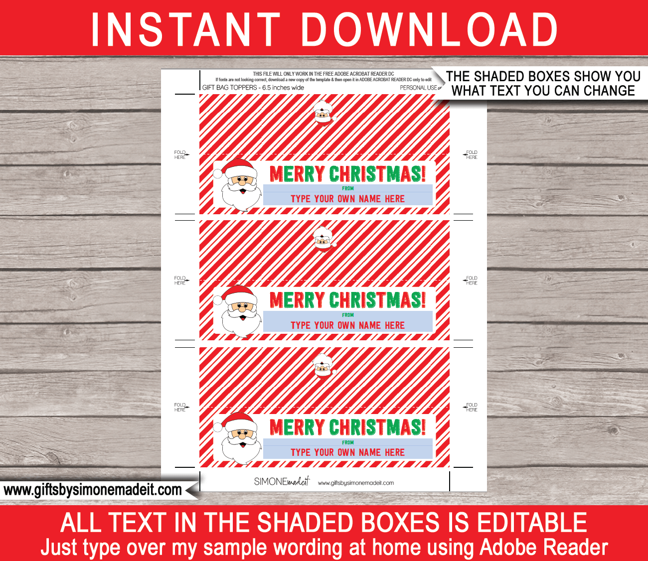 Christmas Gift Bag Toppers Template Printable Custom Santa Gift Labels - Free Printable Christmas Bag Toppers Templates