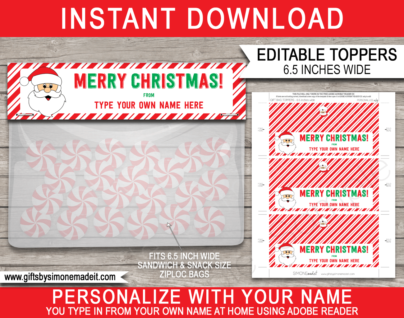 Christmas Gift Bag Toppers Template Printable Custom Santa Gift Labels - Free Printable Christmas Bag Toppers Templates