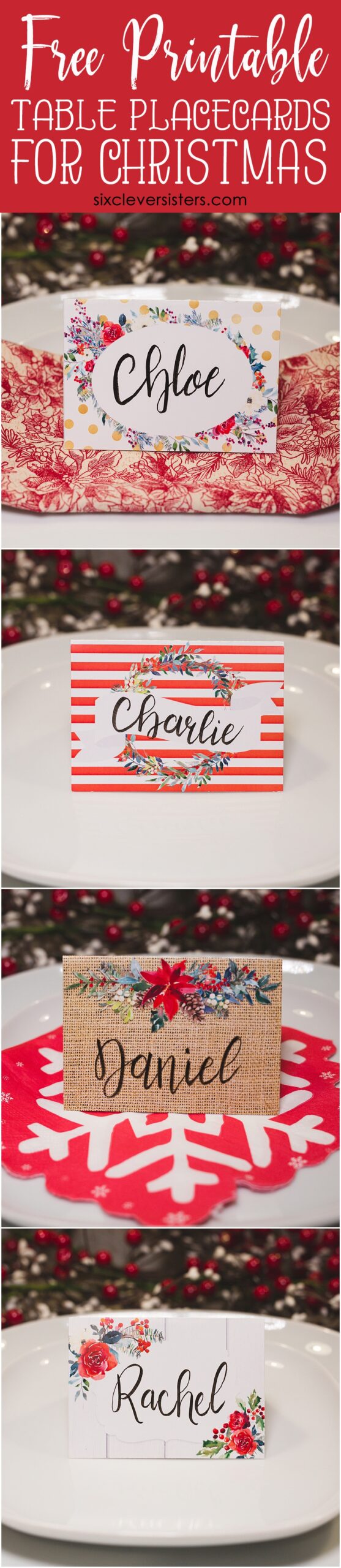Christmas Table Place Cards FREE PRINTABLE Six Clever Sisters - Christmas Table Name Cards Free Printable