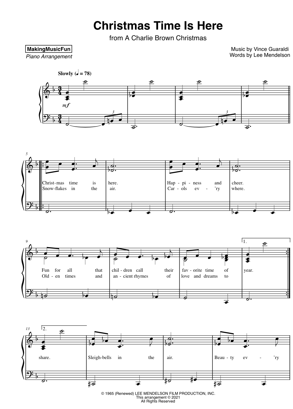 Christmas Time Is Here Charlie Brown Easy Piano Sheet Music The Piano Student - Free Christmas Piano Sheet Music For Beginners Printable
