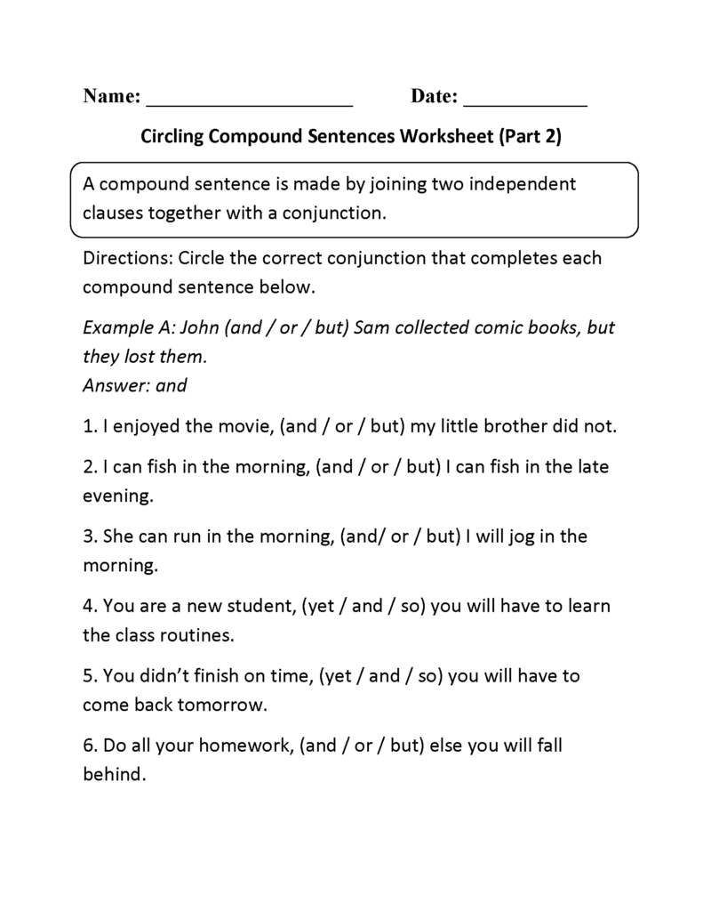 Free Printable Worksheets On Simple Compound And Complex Sentences ...