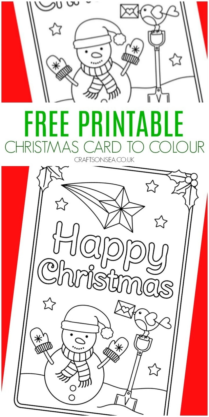 Color In Christmas Card FREE Snowman Design Crafts On Sea - Christmas Cards For Grandparents Free Printable