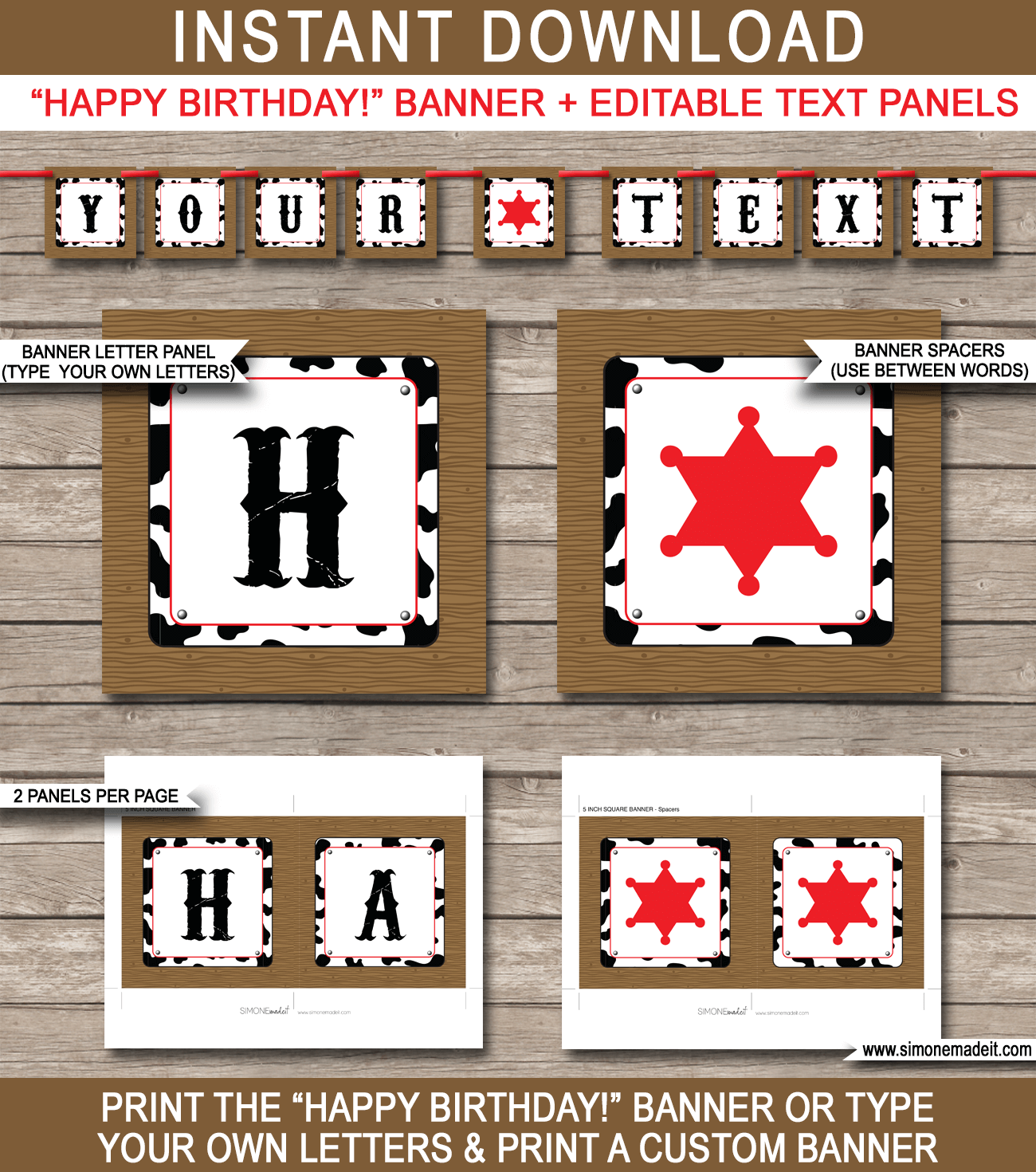 Cowboy Party Banner Template Birthday Banner Editable Bunting - Birthday Banner Templates Free Printable