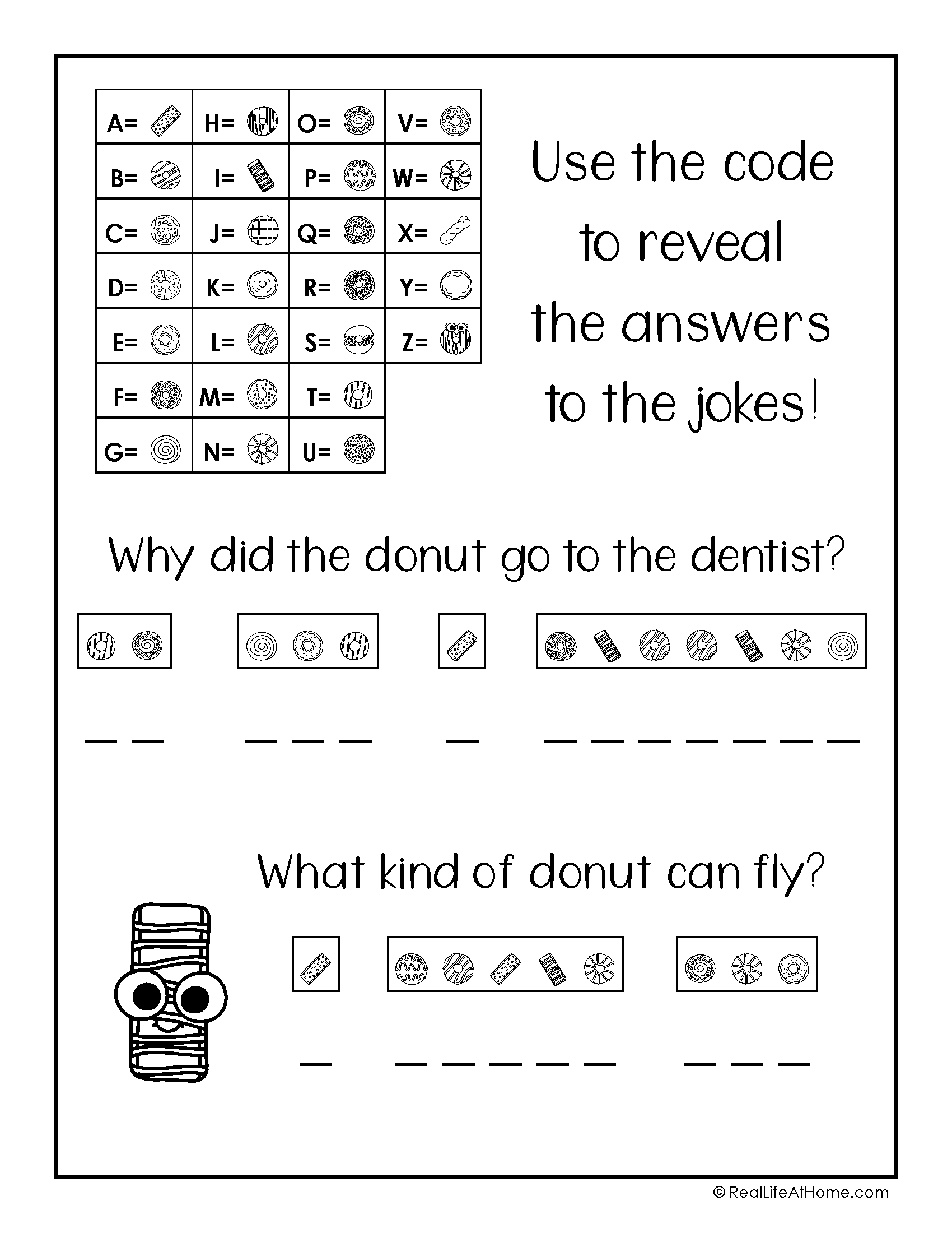 Crack The Code Puzzles Free Printable Featuring Donut Jokes - Crack The Code Worksheets Printable Free