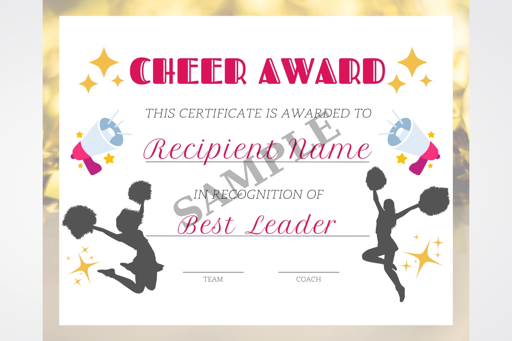 Customizable Cheerleader Award Recognition Certificate PDF - Free Printable Cheerleading Certificates