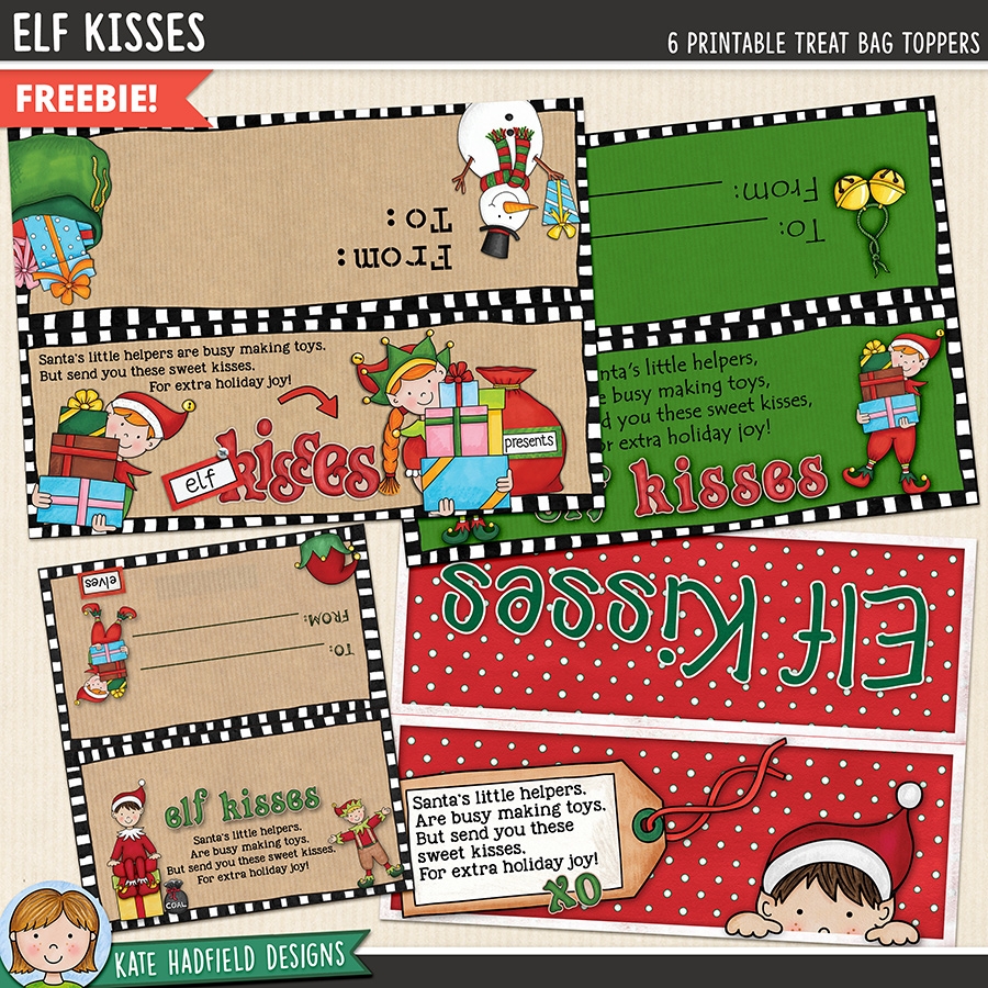 Cute Elf Kisses Treat Bag Topper Printable - Free Printable Christmas Bag Toppers Templates
