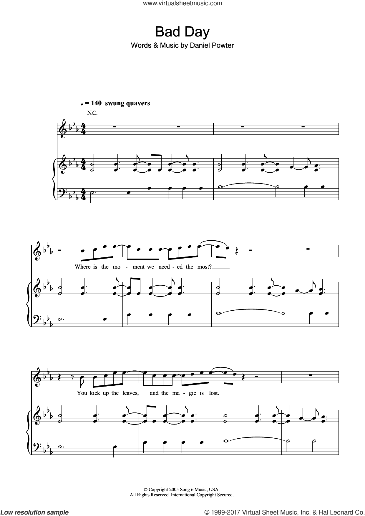 Daniel Powter Bad Day Sheet Music For Voice Piano Or Guitar - Bad Day Piano Sheet Music Free Printable