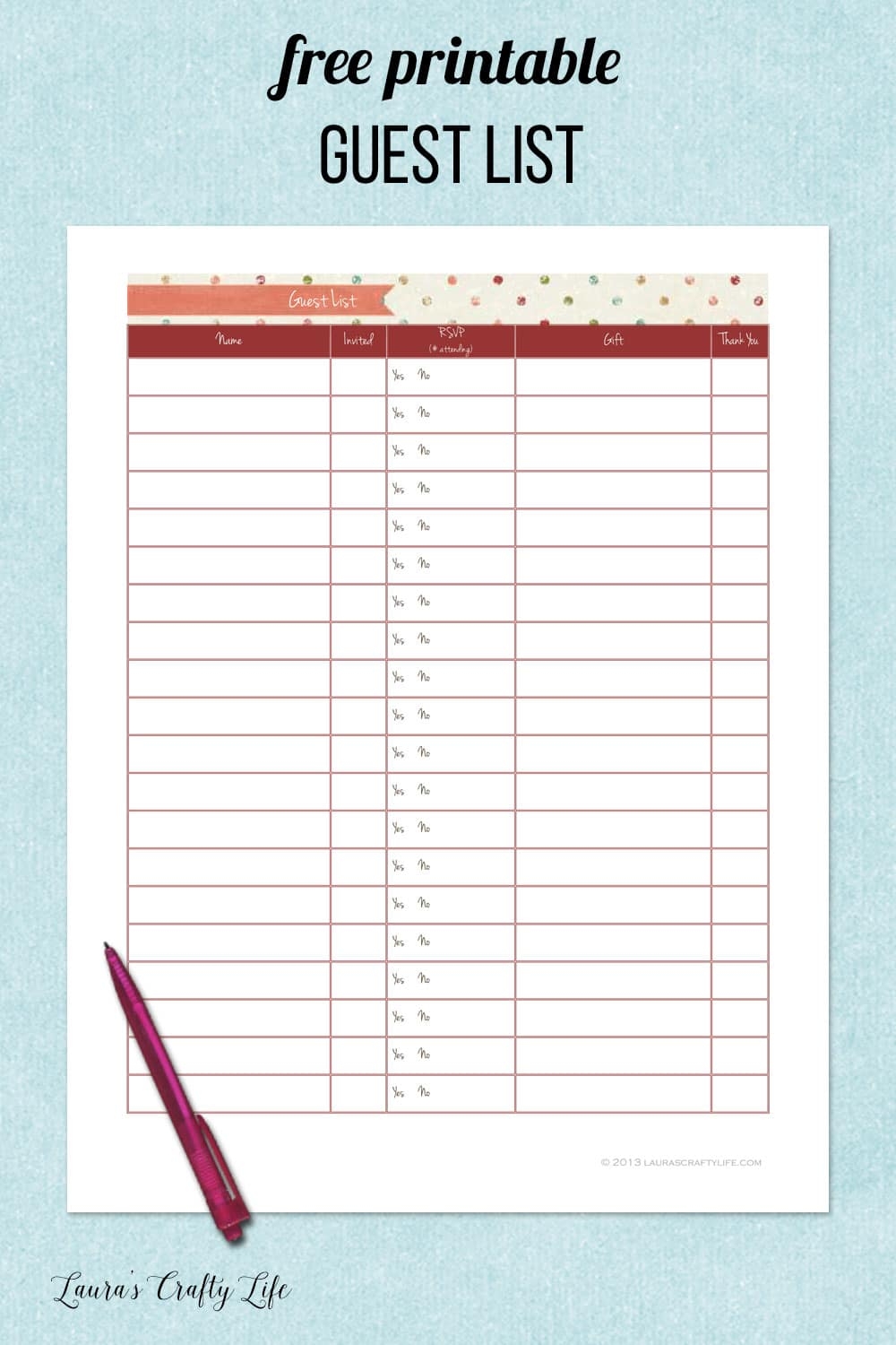 Day 21 Printable Guest List - Free Printable Birthday Guest List