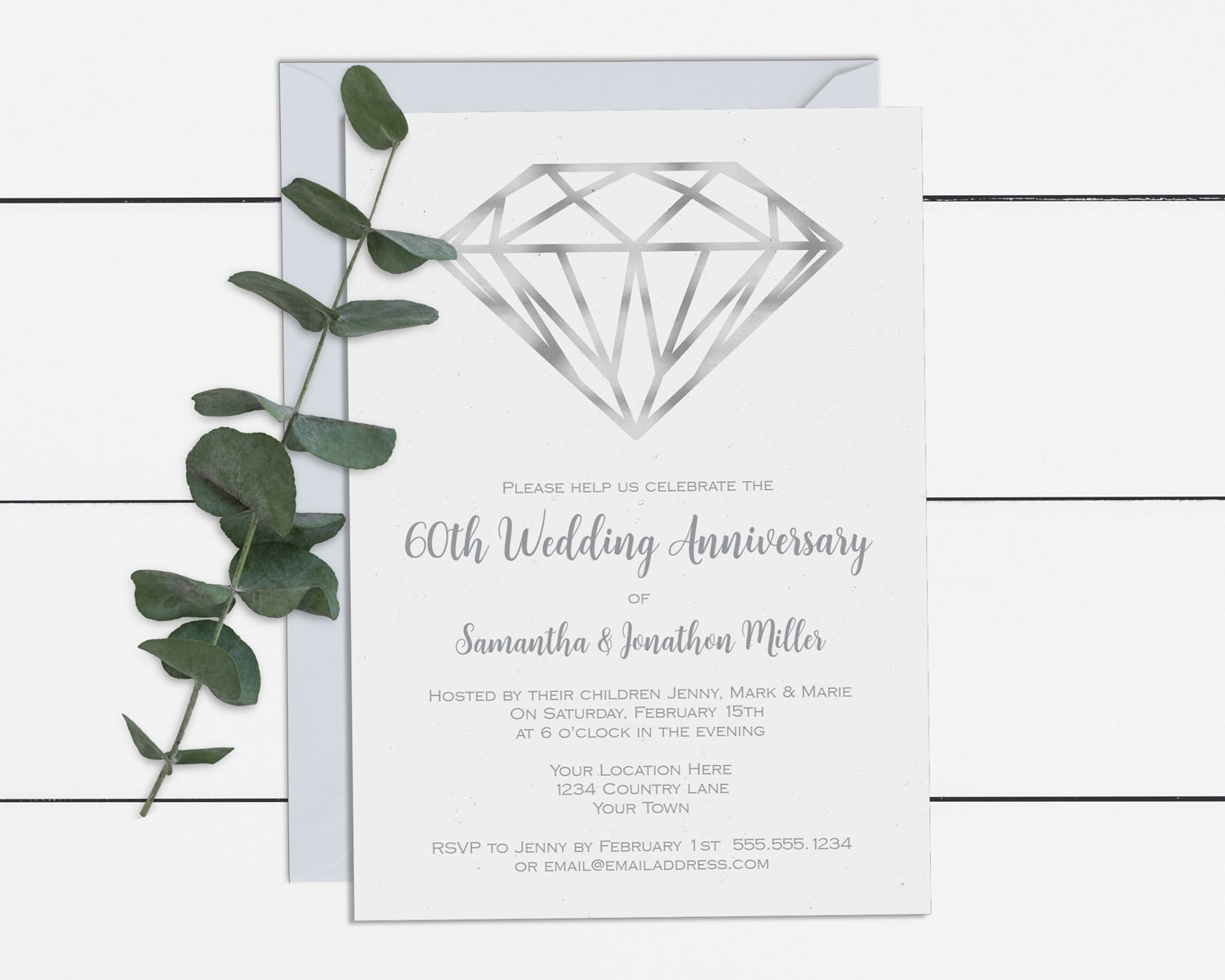 Diamond Wedding Anniversary Invitation Template 5x7 Digital 60th Invite DIY Printable With Editable Text WD02 Etsy - Free Printable 60Th Wedding Anniversary Invitations