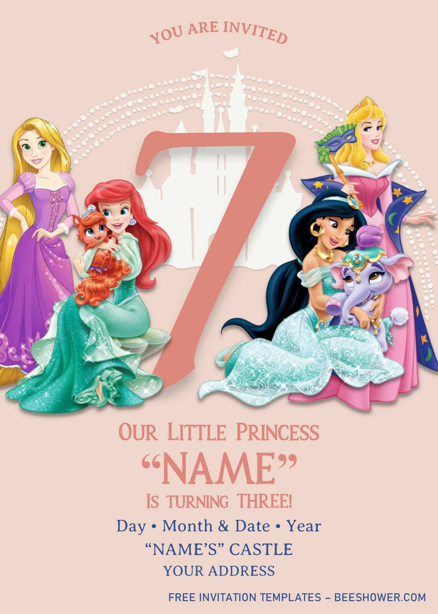 Disney Princess Birthday Invitation Templates Editable With MS Word Disney Princess Invitations Princess Birthday Invitations Disney Princess Birthday - Disney Princess Free Printable Invitations