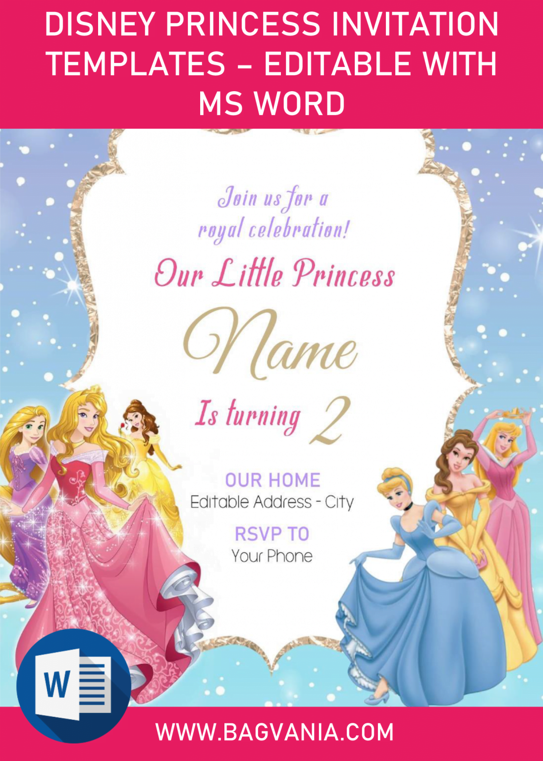 Disney Princess Invitation Templates Editable With MS Word FREE Printable Bi Disney Princess Invitations Princess Invitations Princess Birthday Invitations - Disney Princess Birthday Invitations Free Printable