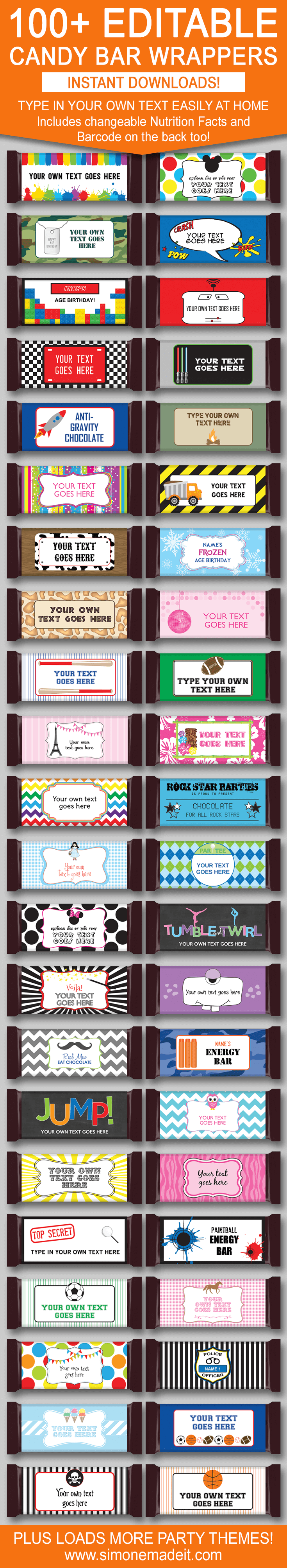DIY Candy Bar Wrapper Templates Party Favors Chocolate Bar Labels - Free Printable Birthday Candy Bar Wrappers