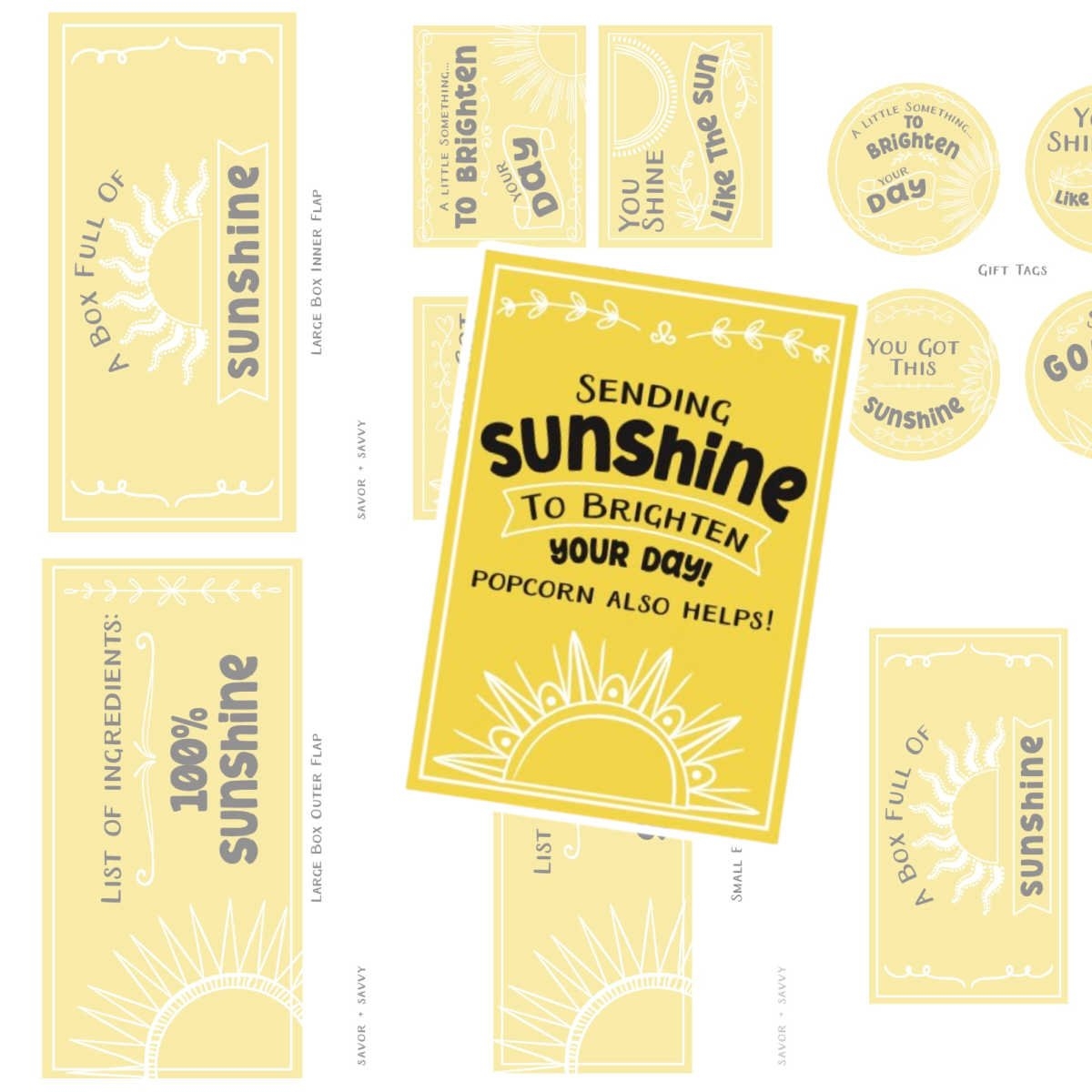 DIY Yellow Sunshine Gift Box Ideas FREE PRINTABLES Savor Savvy - Box of Sunshine Free Printable