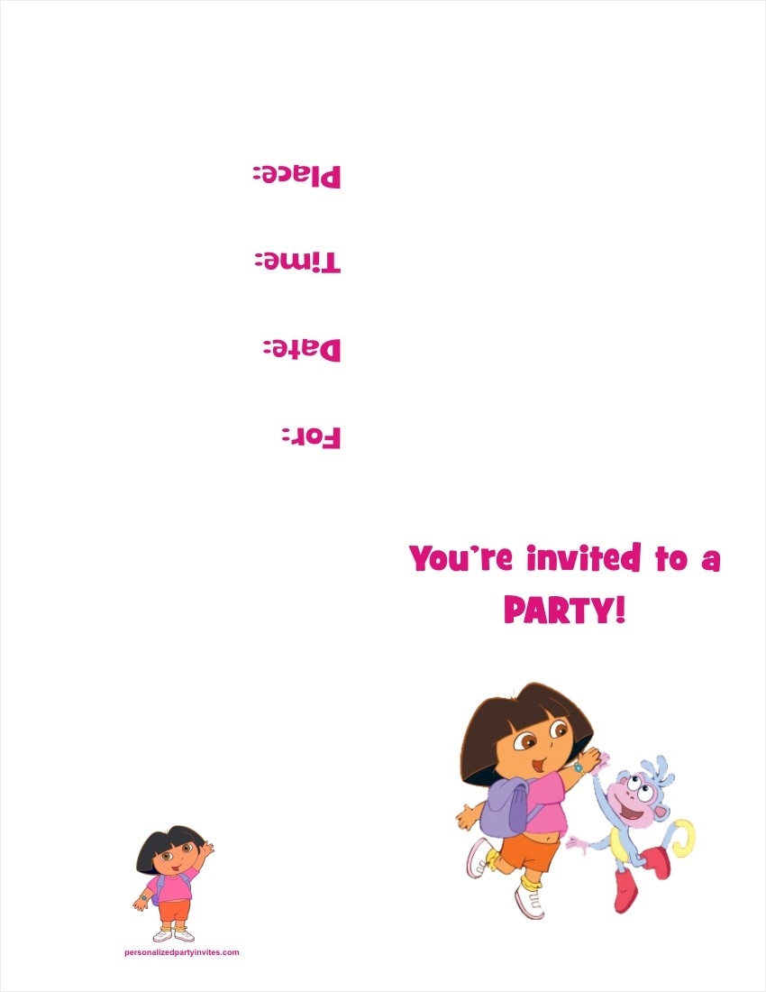 Dora The Explorer FREE Printable Birthday Party Invitation Personalized Party Invites - Dora Birthday Cards Free Printable