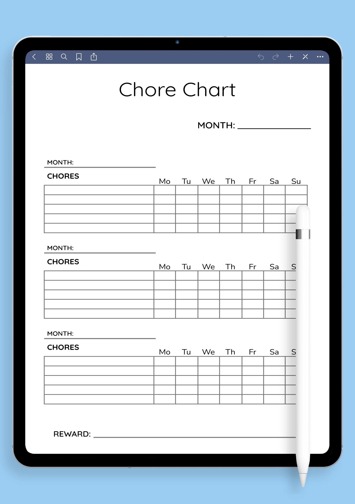 Download Printable Simple Monthly Chore Chart Template PDF - Free Printable Chore Chart Templates