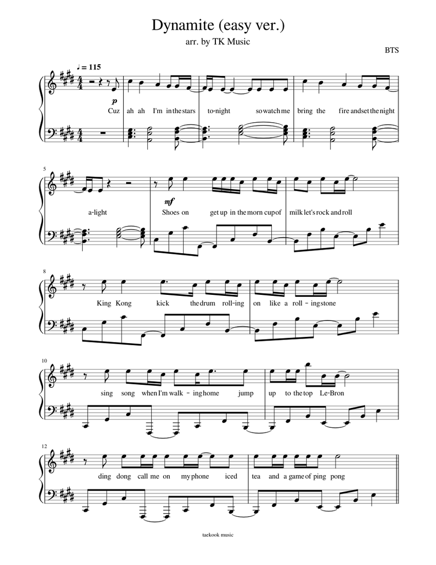 Dynamite Easy Ver Piano Songs Sheet Music Violin Sheet Music Pop Sheet Music - Dynamite Piano Sheet Music Free Printable