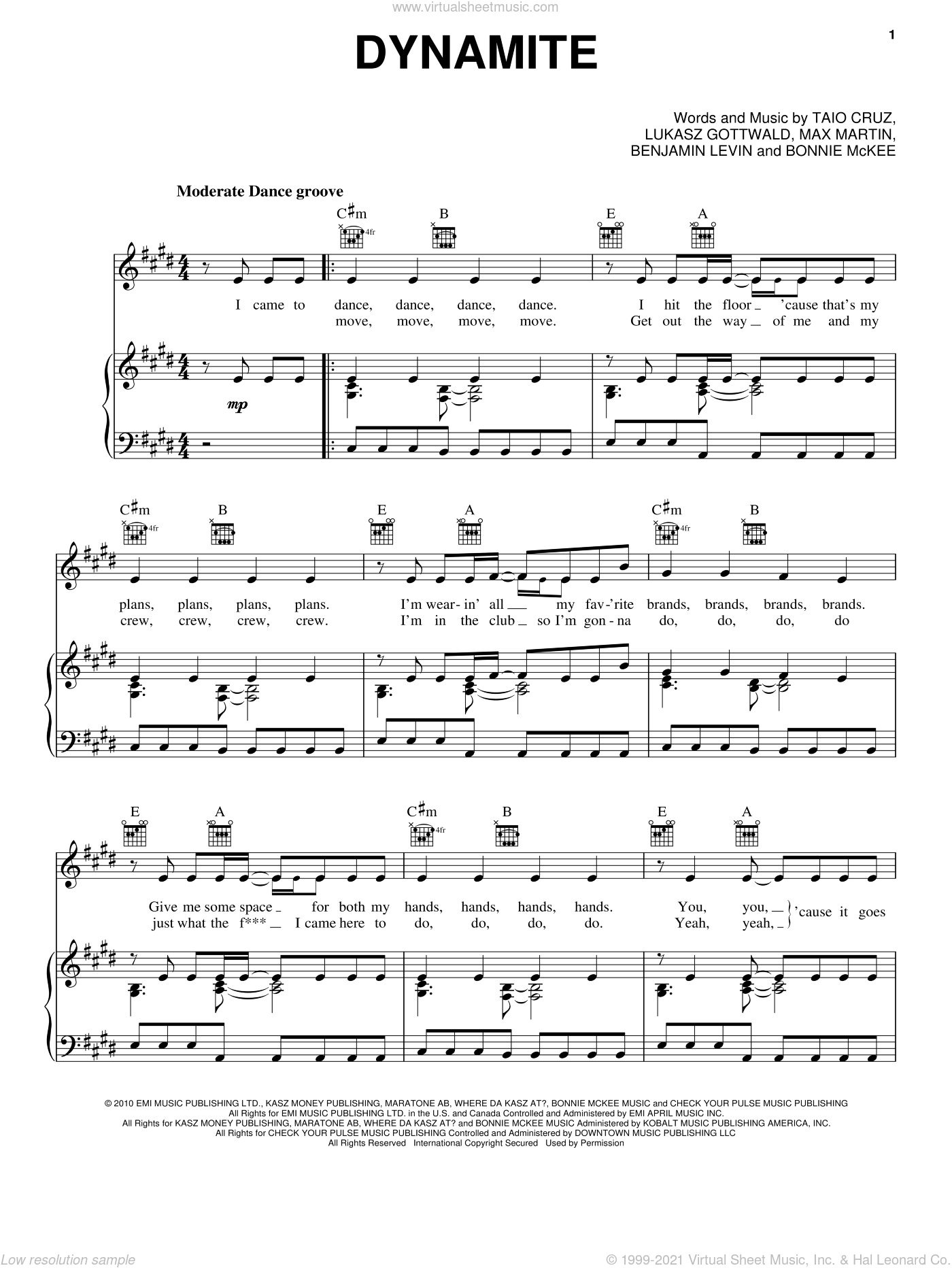 Dynamite Sheet Music For Voice Piano Or Guitar PDF V2 - Dynamite Piano Sheet Music Free Printable