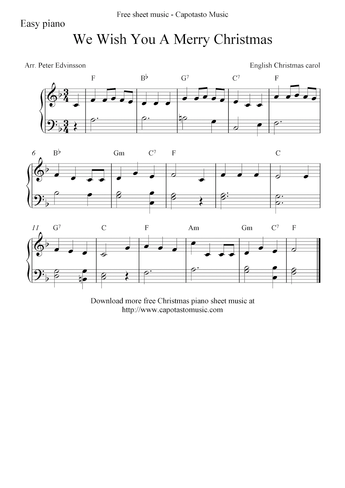Easy Sheet Music For Beginners Free Christmas Sheet Music For Easy Piano We Wish You A Merry Christmas - Christmas Piano Sheet Music Easy Free Printable