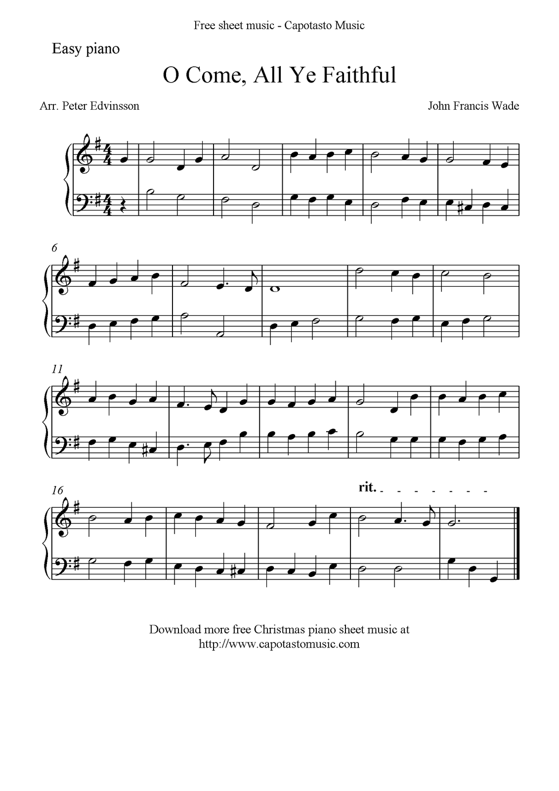Easy Sheet Music For Beginners Free Easy Christmas Piano Sheet Music O Come All Ye Faithful - Free Christmas Piano Sheet Music For Beginners Printable