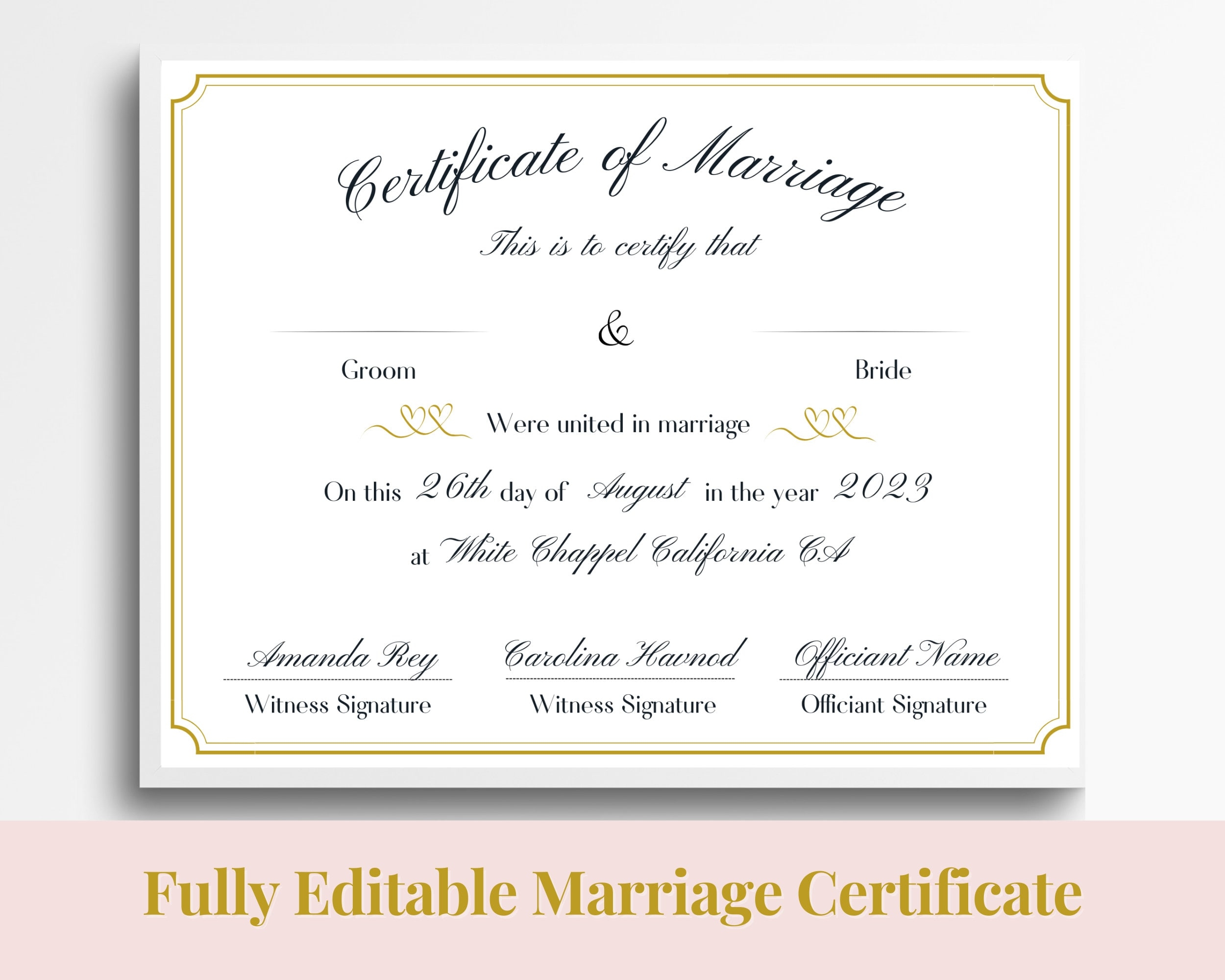 Editable Marriage Certificate Template Custom Certificate Of Marriage Printable Wedding Certificate Canva Wedding Keepsake TDS 10 Etsy - Fake Marriage Certificate Printable Free