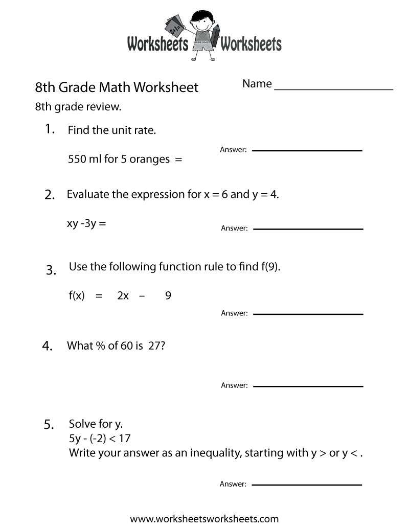 Eighth Grade Math Practice Worksheet Worksheets Worksheets - Free Printable 8th Grade Algebra Worksheets