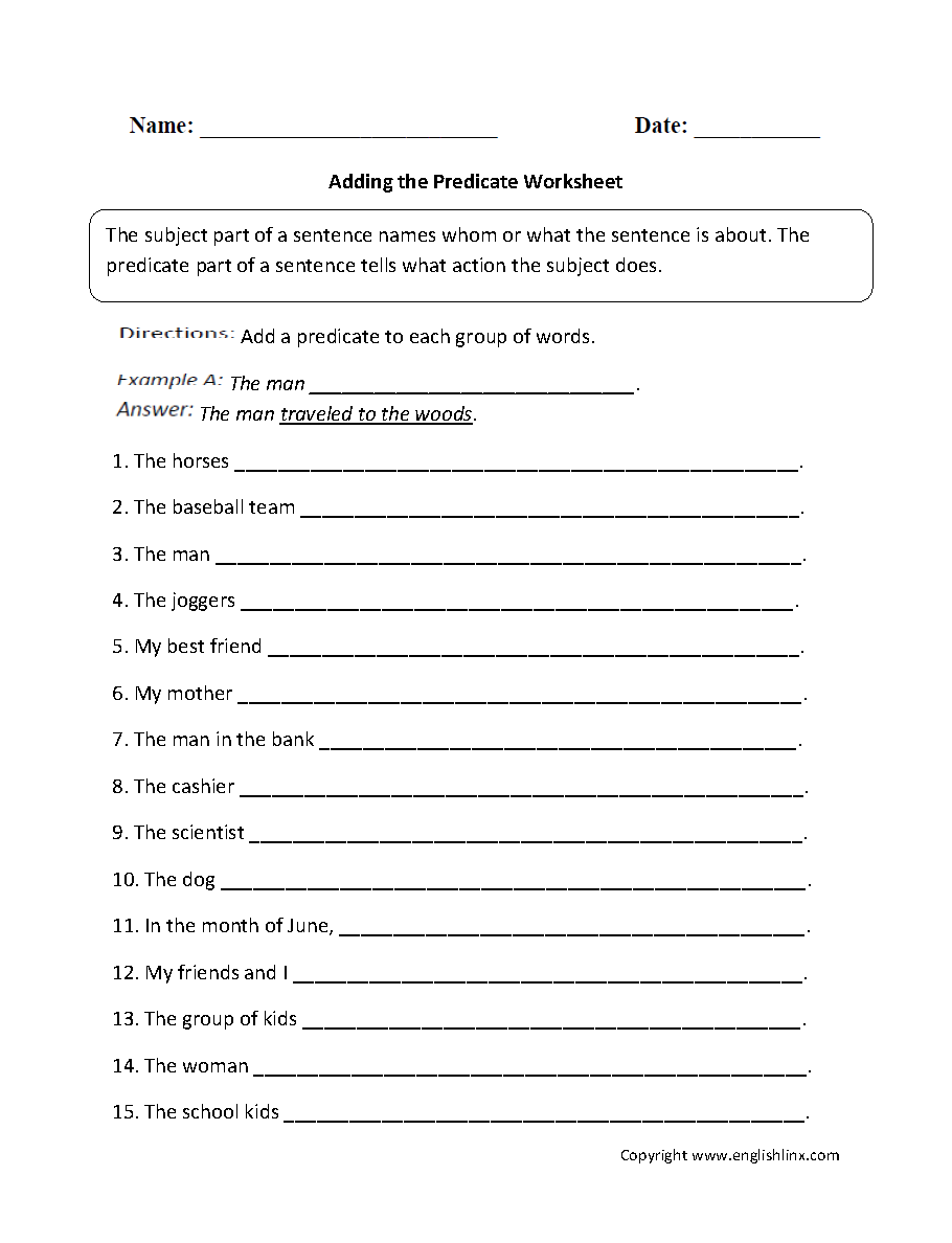 Englishlinx Subject And Predicate Worksheets - 9th Grade English Worksheets Free Printable