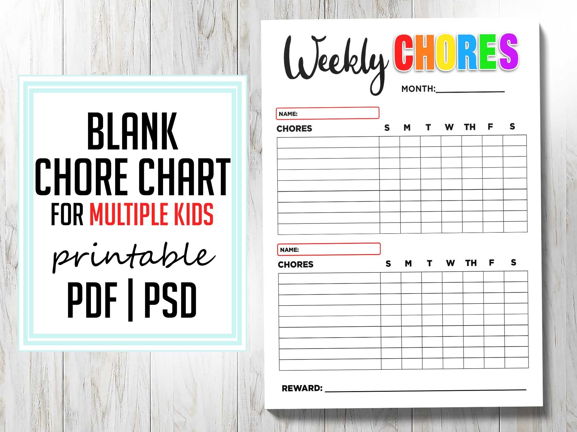 Excited To Share The Latest Addition To My etsy Shop Blank Chore Chart For Multiple Kids P Chore Chart Kids Printable Chore Chart Free Printable Chore Charts - Free Printable Chore Charts For Multiple Children