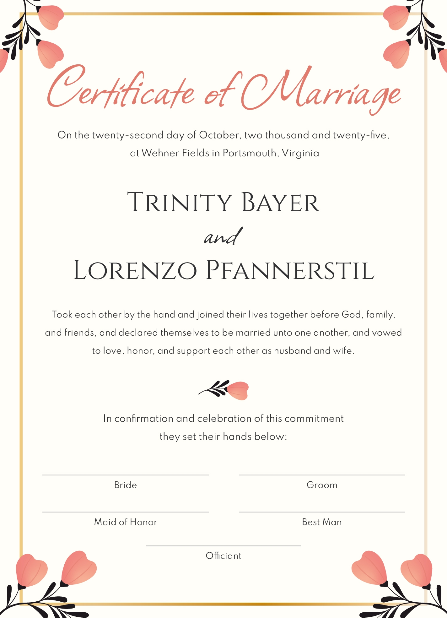 Fake Marriage Certificate Free Google Docs Template Gdoc io - Fake Marriage Certificate Printable Free