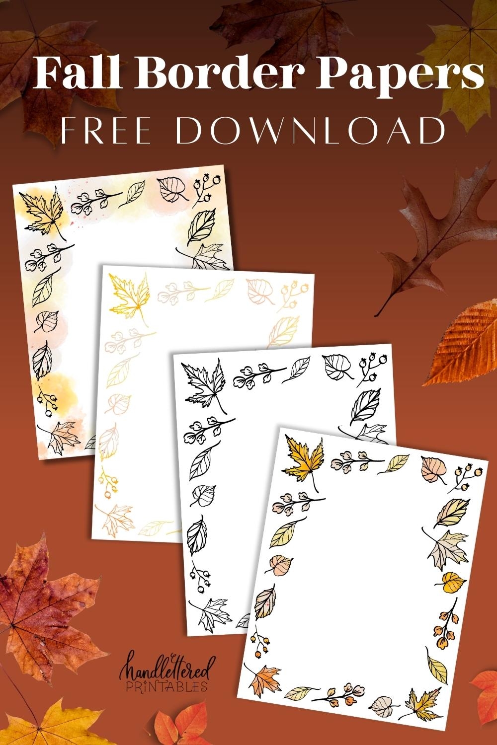 Fall Borders Free Printable Paper With Autumn Leaves Hand Lettered Printables - Free Printable Autumn Paper