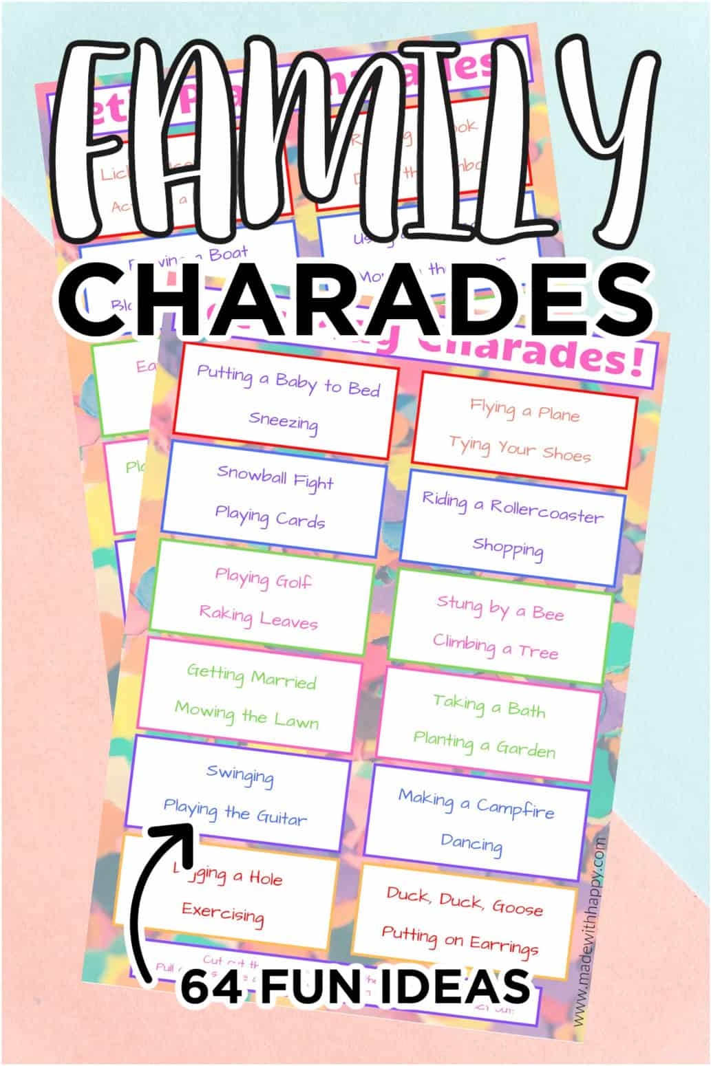 Family Charades Free Printable Game Made With HAPPY - Free Printable Charades Cards