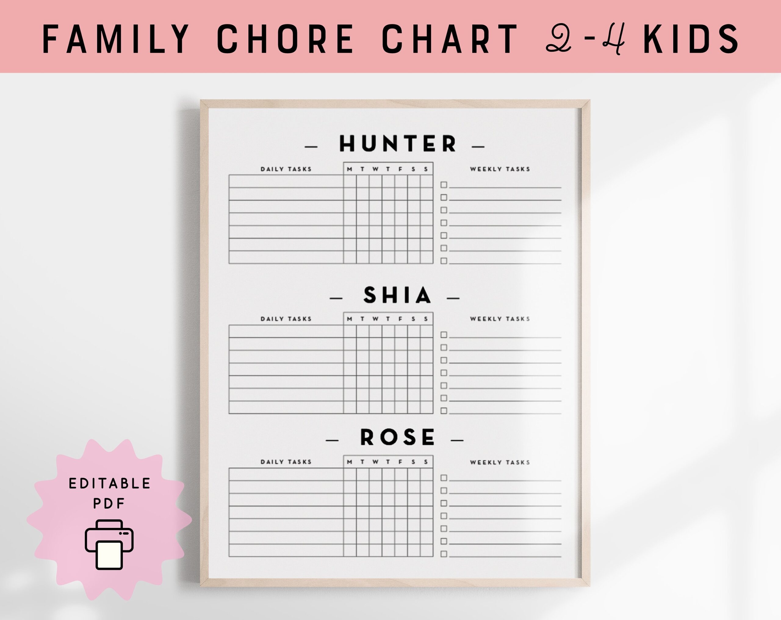 Family Weekly To Do Chore Chart For Multiple Kids 2 3 4 Kids Chart Editable Customizable Daily Schedule Checklist Printable Routine Etsy - Free Printable Chore Charts For Multiple Children