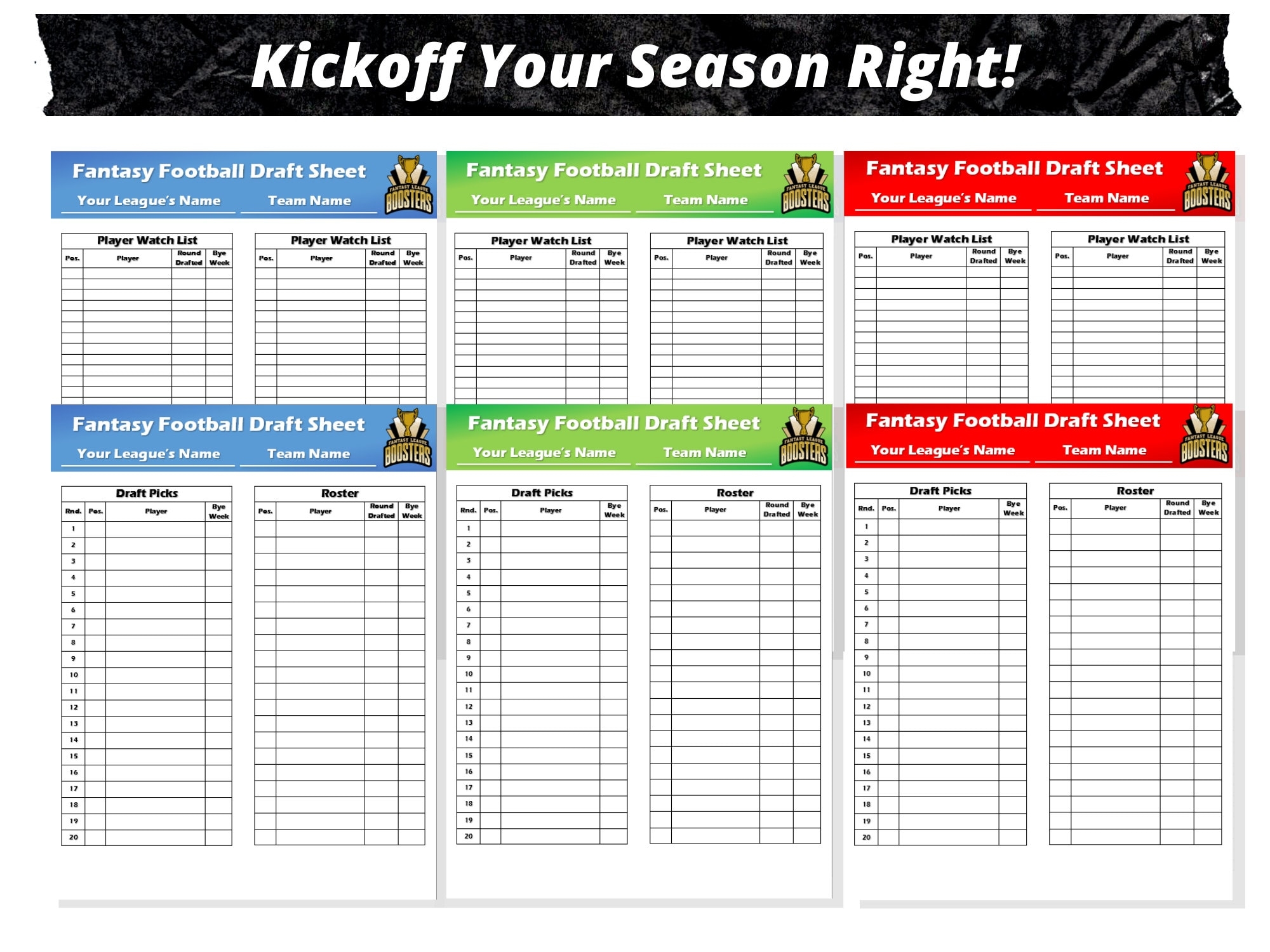 Fantasy Football Draft Day Sheets 2023 Season Microsoft Word Instant Download Customizable Etsy - Fantasy Football Draft Sheets Printable Free