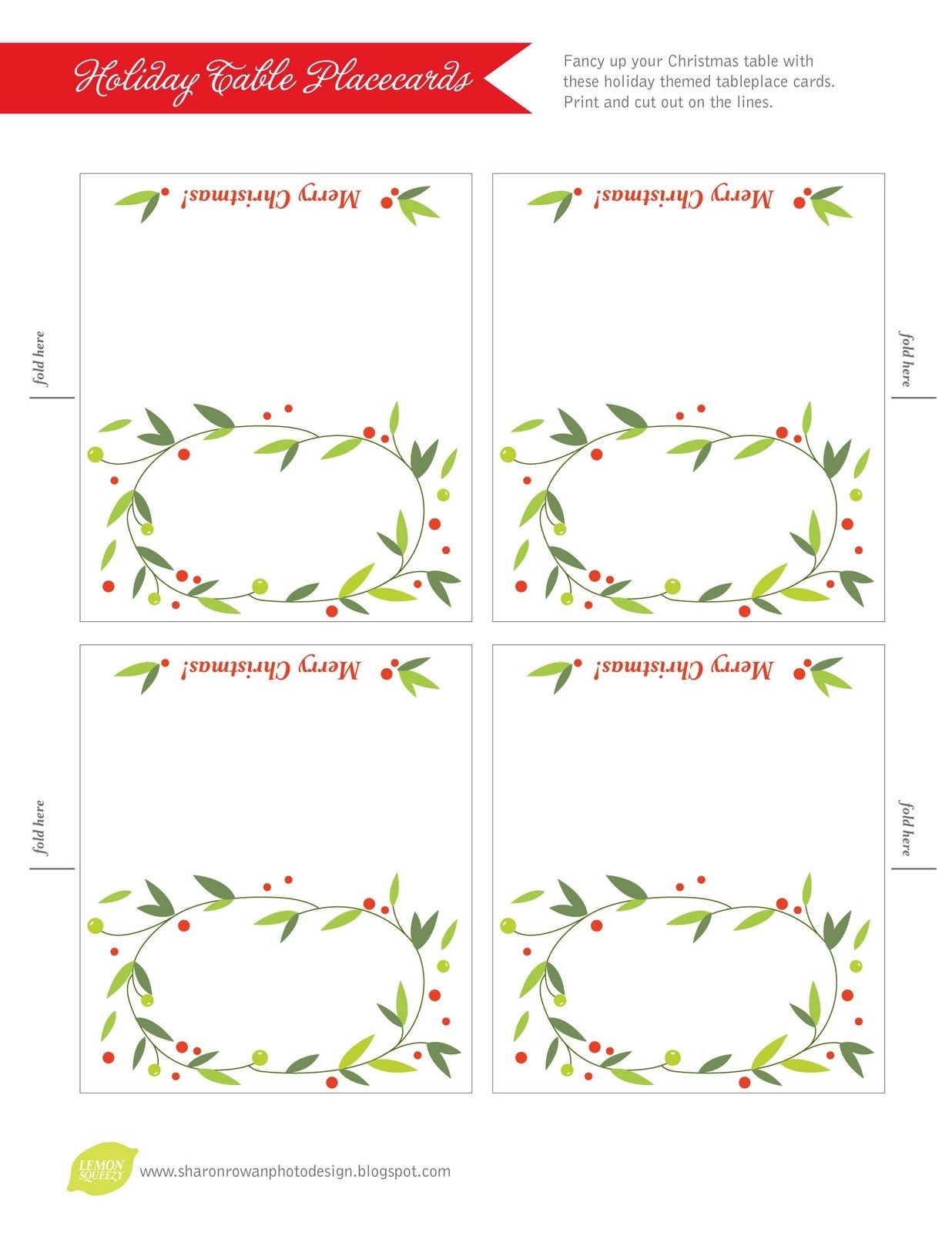Festive Christmas Table Place Cards - Christmas Table Name Cards Free Printable
