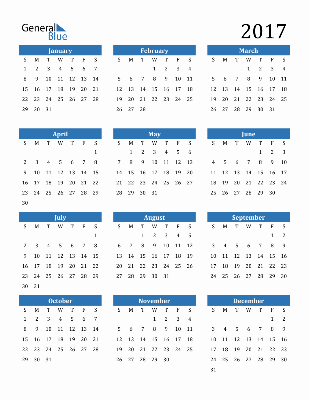 Free 2017 Calendars In PDF Word Excel - Free Printable Agenda 2017