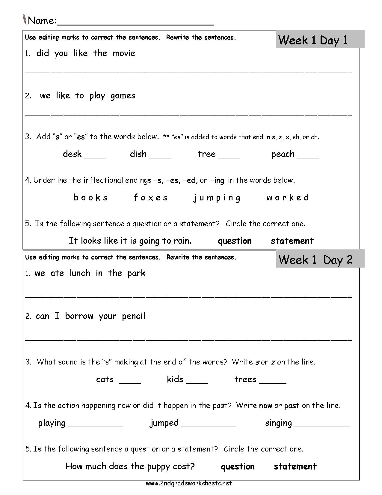 Free 2nd Grade Daily Language Worksheets - Daily Language Review Grade 5 Free Printable