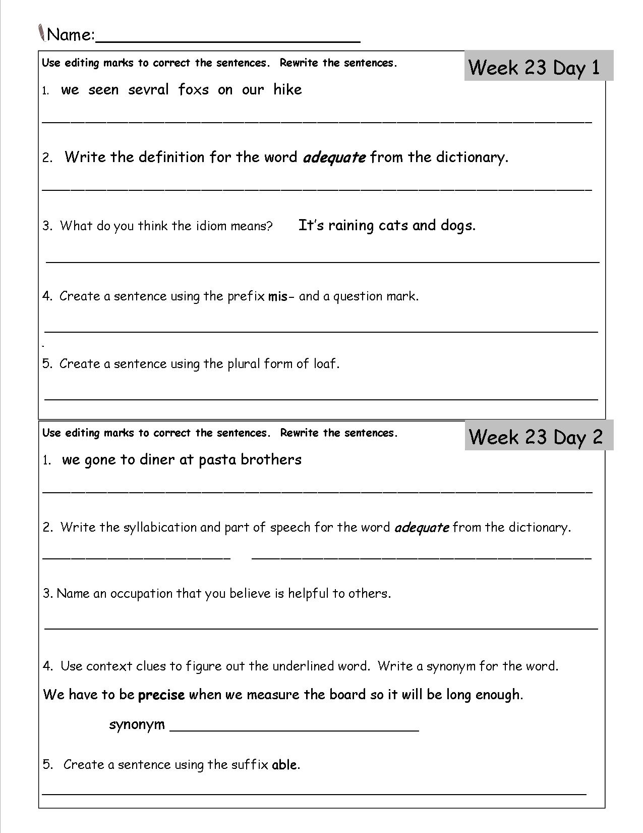 Free 3rd Grade Daily Language Worksheets - Daily Language Review Grade 5 Free Printable