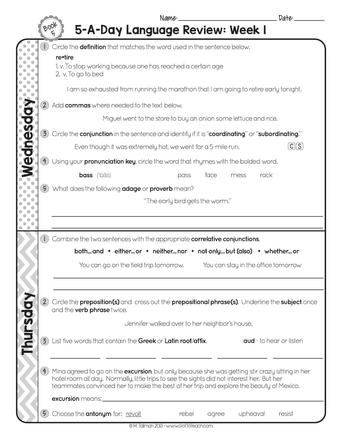 FREE 5th Grade Daily Language Spiral Review Teacher Thrive - Daily Language Review Grade 5 Free Printable