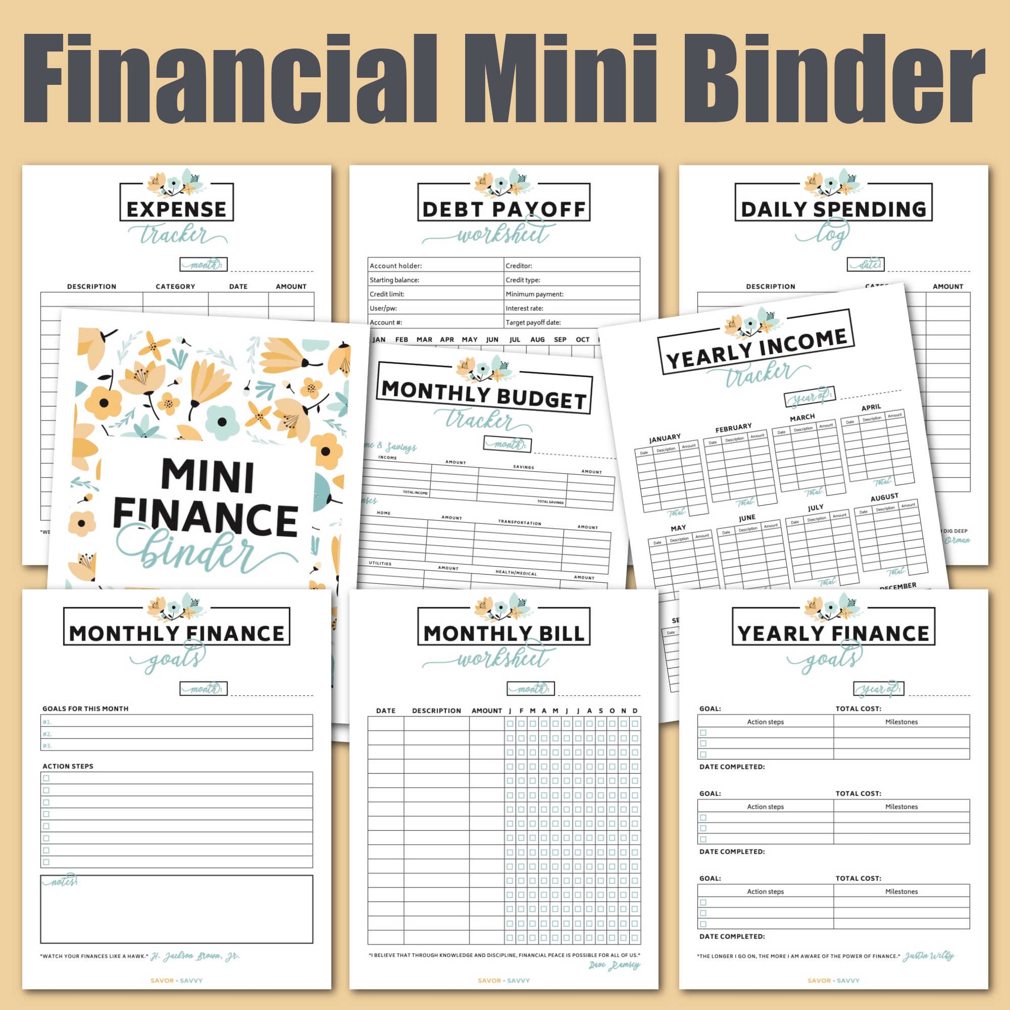 Free 9 Page Mini Budget Binder Printable Savor Savvy - Free Printable Budget Binder Worksheets