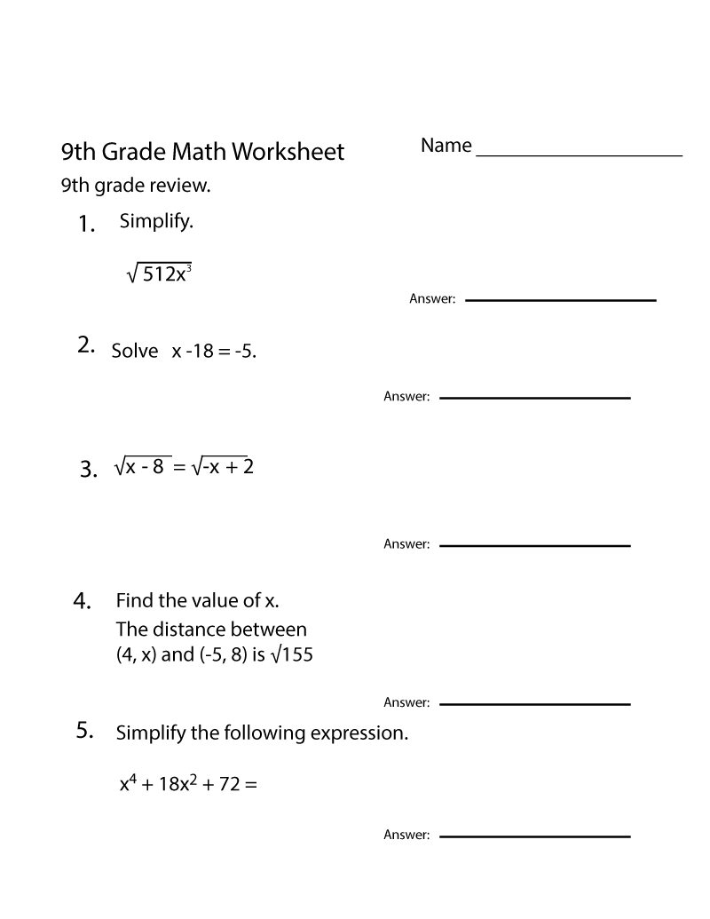 Free 9th Grade Math Worksheets Printable 9th Grade Math Math Worksheets Math Review Worksheets - 9th Grade Algebra Worksheets Free Printable