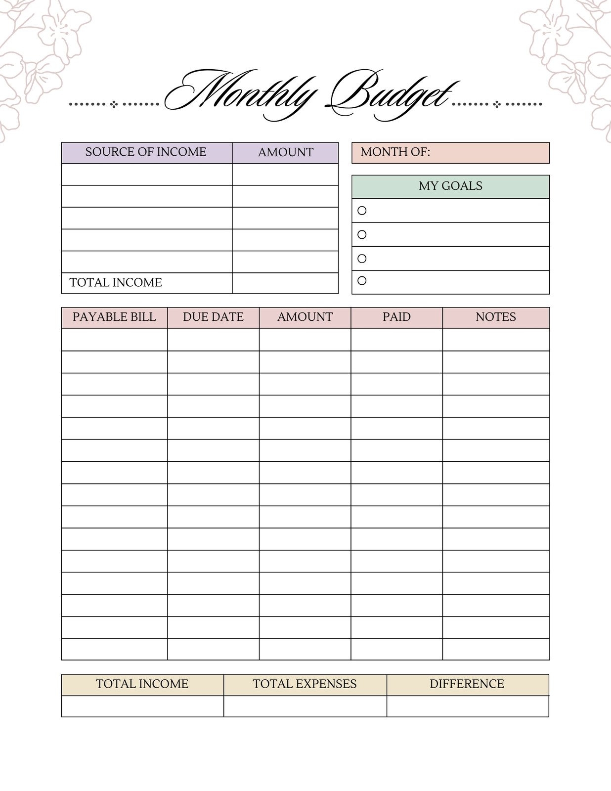 Free And Customizable Budget Templates - Free Printable Budget Forms