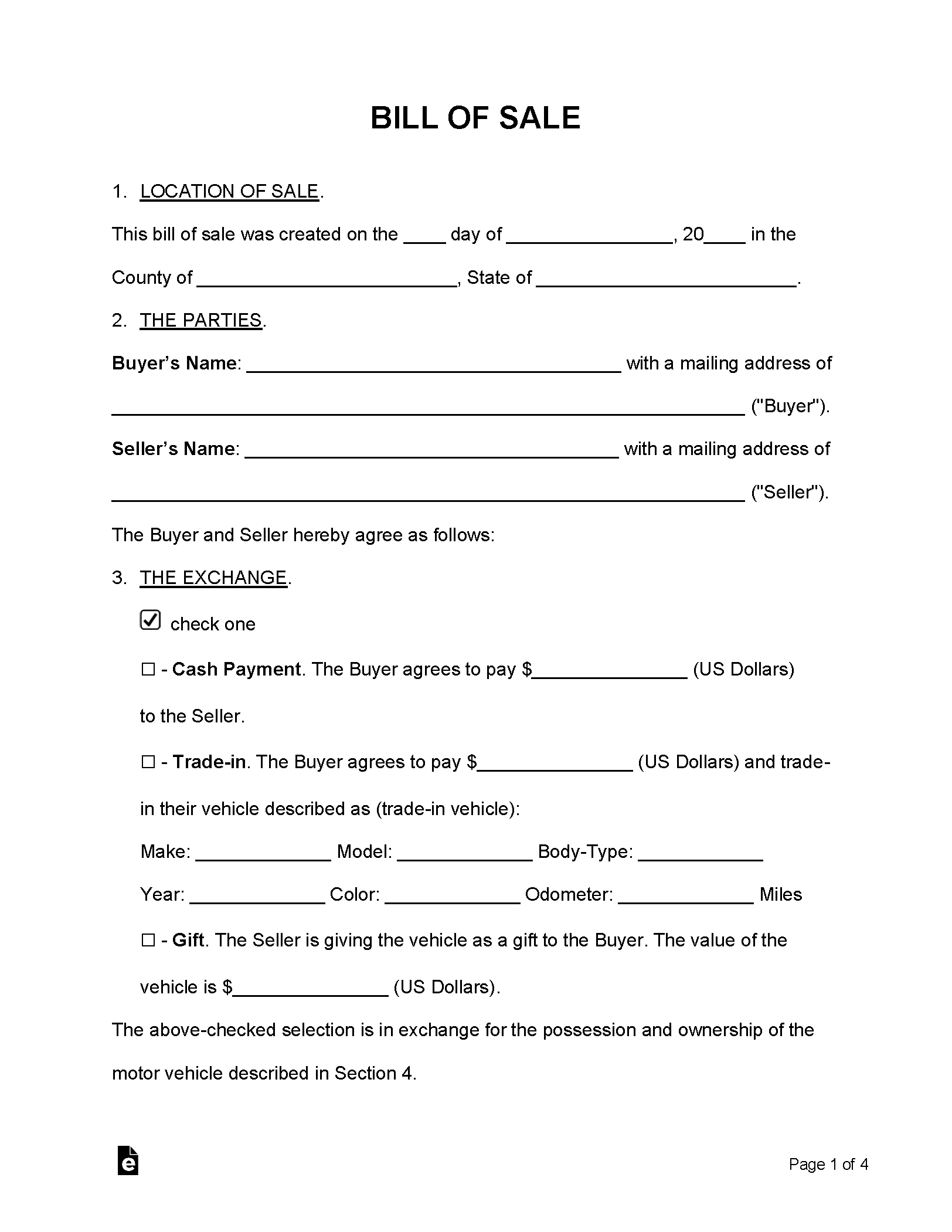 Free Bill Of Sale Forms 24 PDF Word EForms - Free Printable Bill of Sale Form
