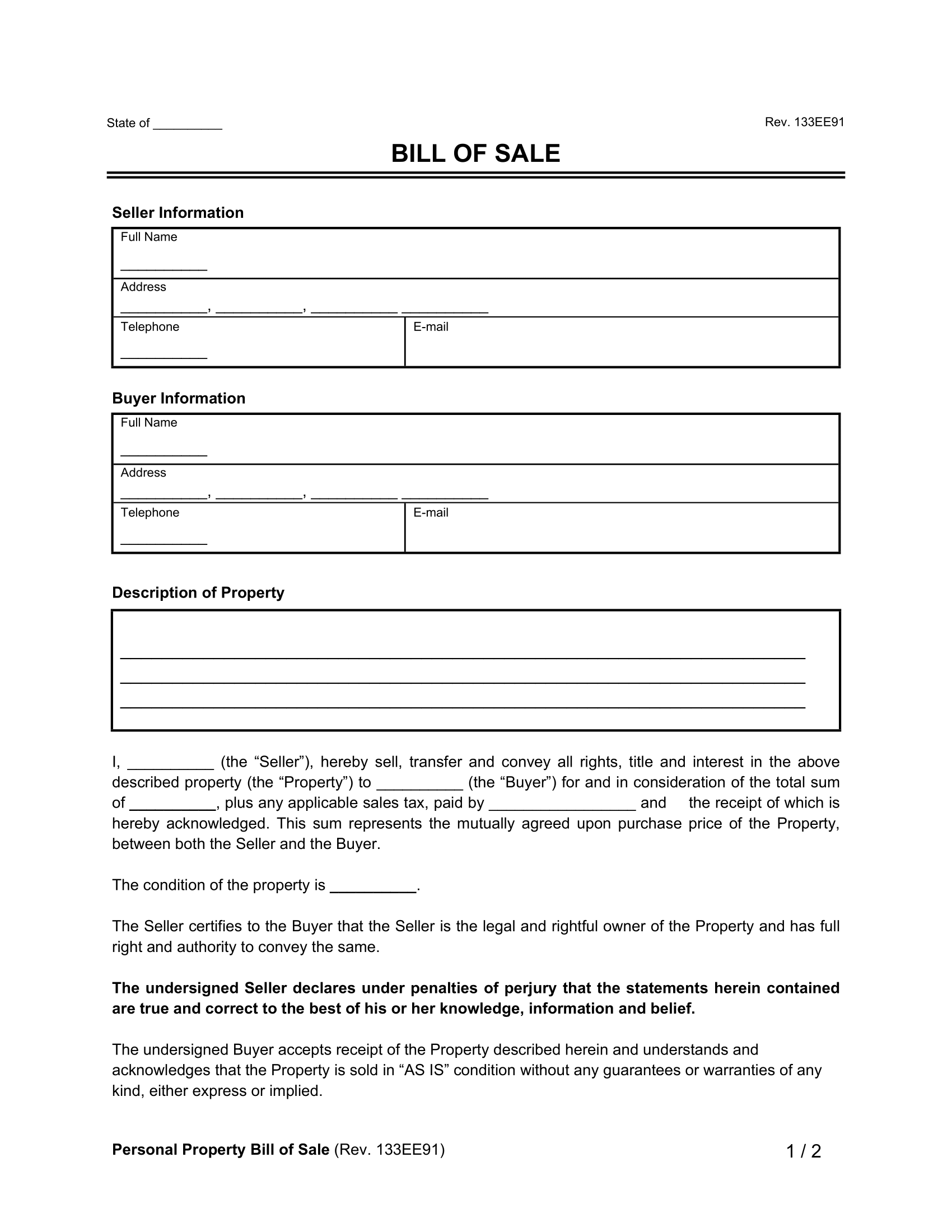 Free Bill Of Sale Forms 31 PDF Word - Free Printable Blank Auto Bill of Sale