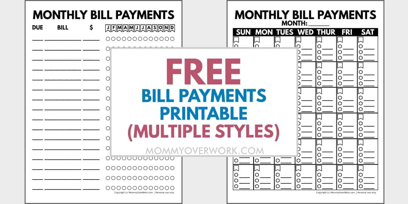Free Bill Payment Trackers Printable PDF - Free Printable Bill Payment Schedule