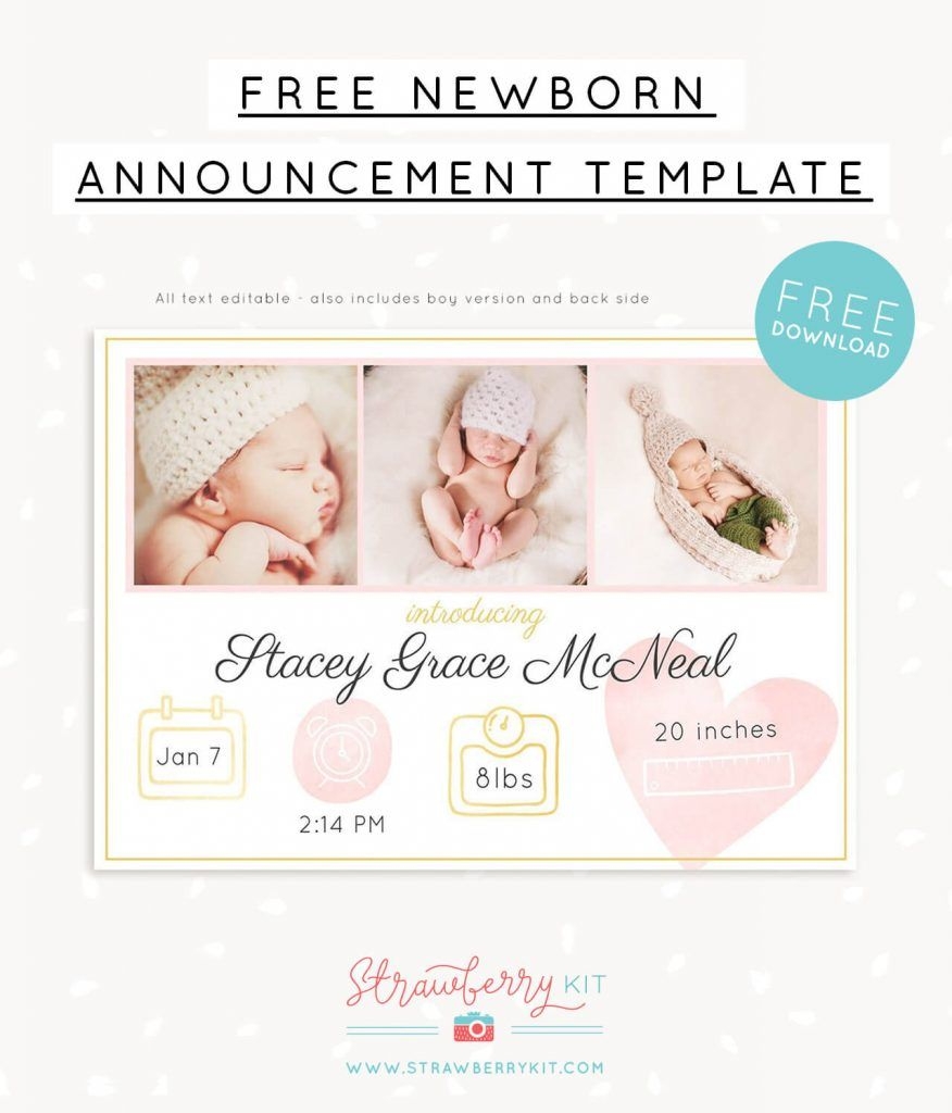 Free Birth Announcement Template For Photoshop Printable Birth Announcements Birth Announcement Girl Birth Announcement Template - Free Printable Baby Announcement Templates