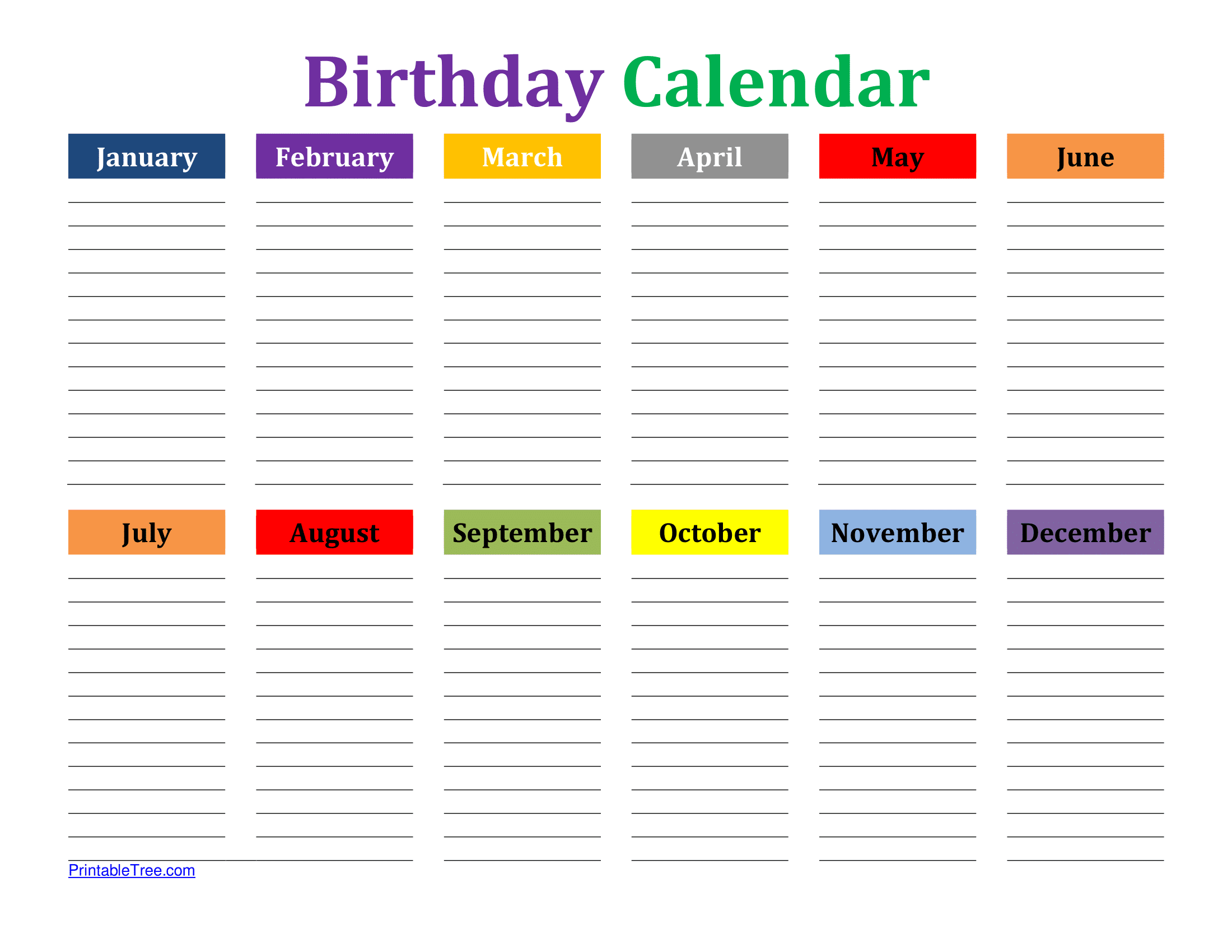 Free Birthday Calendar Printable PDF Templates Printable Tree - Free Printable Birthday Graph