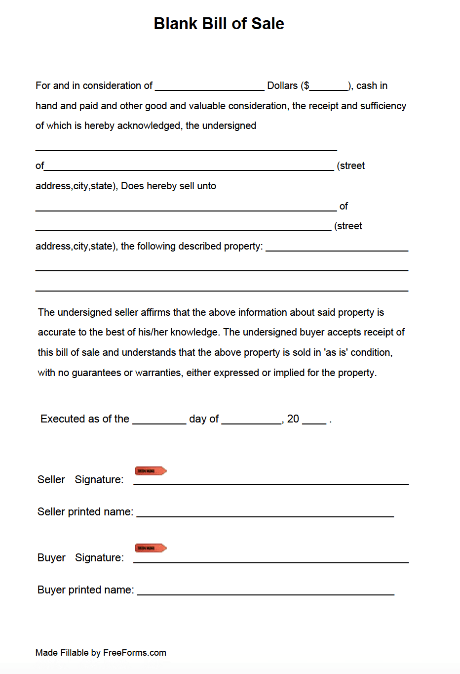 Free Blank Bill Of Sale Form PDF - Free Printable Bill of Sale Form