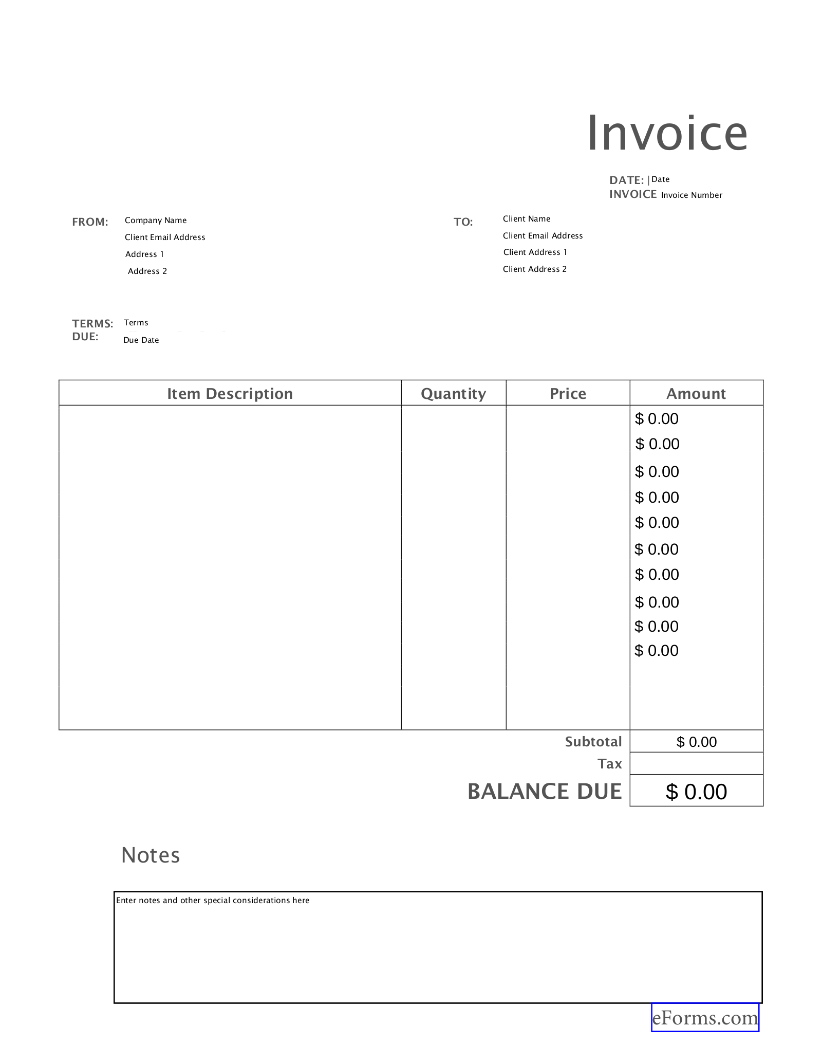 Free Blank Invoice Templates 30 PDF EForms - Free Invoices Online Printable