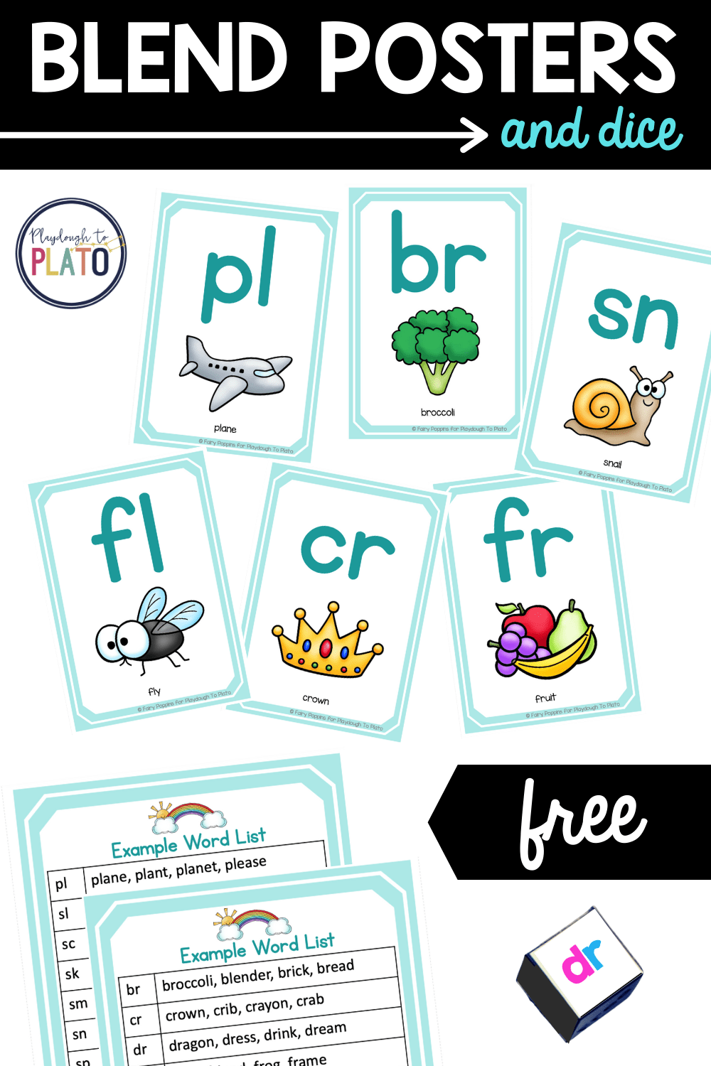 Free Blend Posters And Dice Playdough To Plato - Free Printable Blending Cards