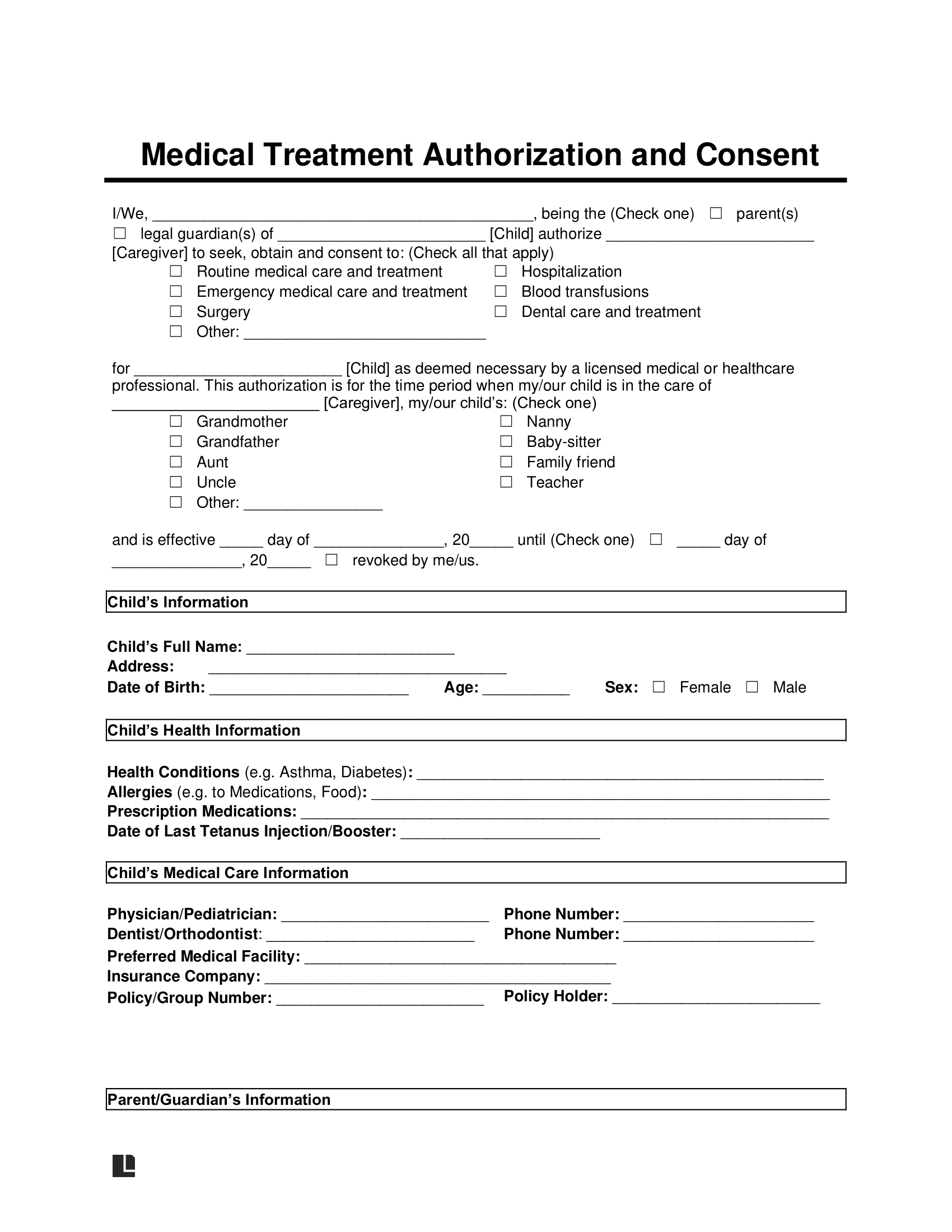 Free Child Minor Medical Consent Form PDF Word - Free Printable Child Medical Consent Form