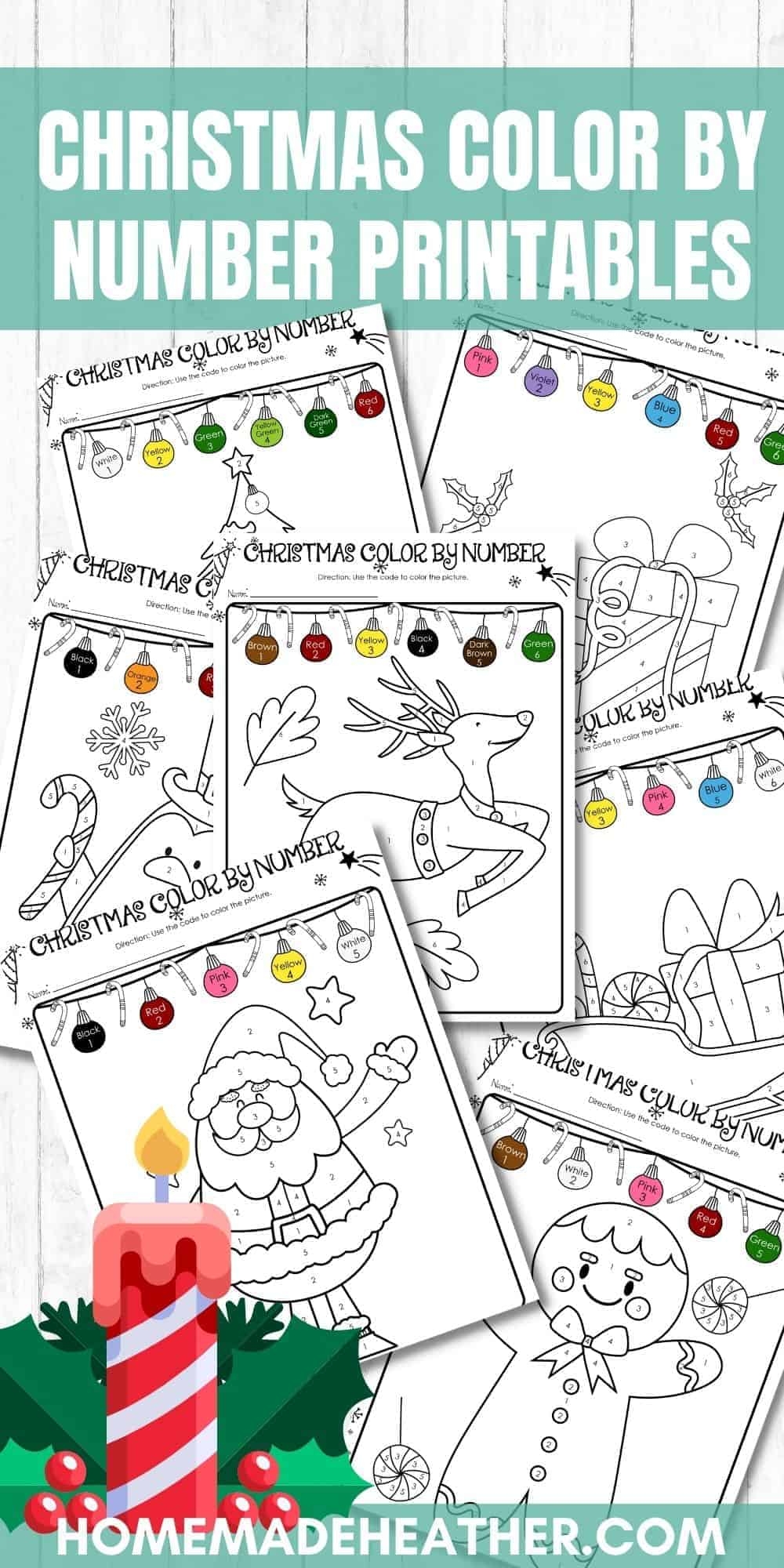 Free Christmas Color By Number Printables Homemade Heather - Free Printable Christmas Color By Number Coloring Pages